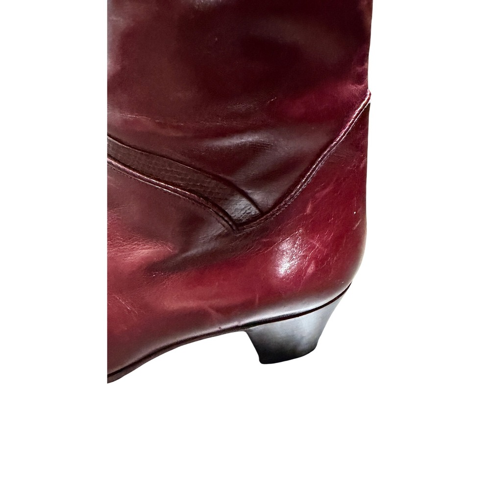 Bally Leather Tall Boots Burgundy Block Heel Italy Sz 6.5 M Vintage Retro Kitten - Picture 4 of 7